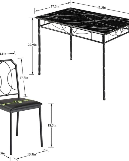 VECELO 5 Pieces Sets,43.3" Table&chairs for 4,Industrial Counter Height Tabletop with Bar Stools, Rectangle Breakfast Chairs, Living Room, Apartment, Dining table for 4, Black 1 - LeafyLoom