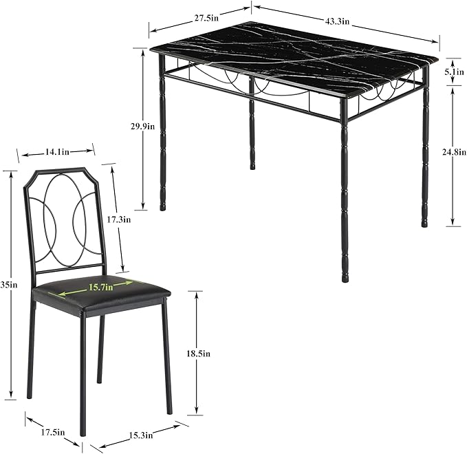VECELO 5 Pieces Sets,43.3" Table&chairs for 4,Industrial Counter Height Tabletop with Bar Stools, Rectangle Breakfast Chairs, Living Room, Apartment, Dining table for 4, BLack - LeafyLoom