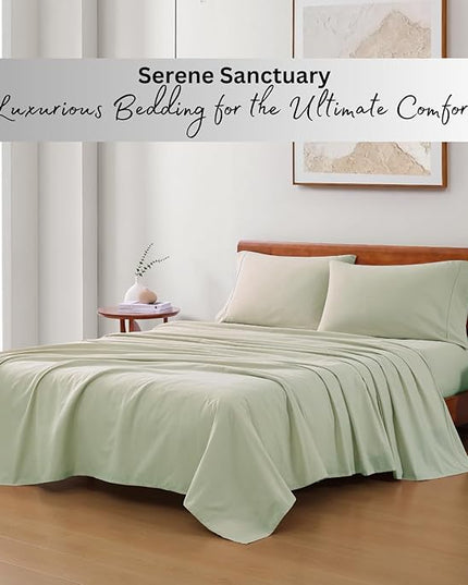 LANE LINEN 100% Organic Cotton Twin Sheets, 3Pc Twin Size Sheets, Breathable Twin Size Sheets for Boys, Luxury Hotel Sheets, 15" Deep Twin Size Fitted Sheet, Percale Weave - Mineral - LeafyLoom