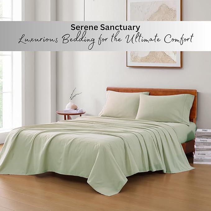 LANE LINEN 100% Organic Cotton Twin Sheets, 3Pc Twin Size Sheets, Breathable Twin Size Sheets for Boys, Luxury Hotel Sheets, 15" Deep Twin Size Fitted Sheet, Percale Weave - Mineral - LeafyLoom