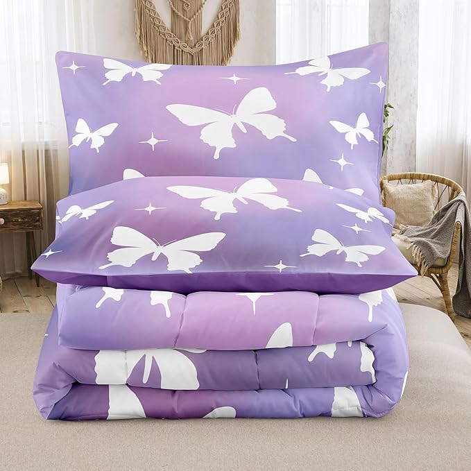 Tailor Shop Butterfly Comforter Sets Full Size,Purple Butterfly Bedding Sets for Girls Kids Teens with 2 Pillowcase… - LeafyLoom