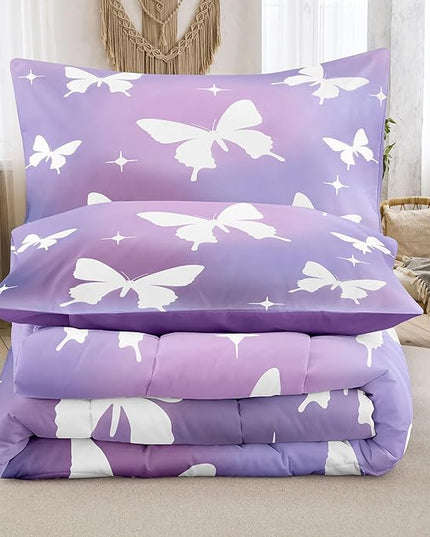 Tailor Shop Butterfly Comforter Sets Twin Size,Purple Butterfly Bedding Sets for Girls Kids Teens with 1 Pillowcase… - LeafyLoom