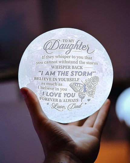 Fathers Day, Birthday Day Gifts For Daughter from Dad, Birthday Decorations Indoor, Anniversary, Mothers Day Gifts For Daughter From Dad, Father Daughter Gifts For Her, Engraved Moon Lamp Night Light - LeafyLoom