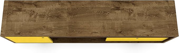 Manhattan Comfort Liberty Mid Century Modern TV Stand for Televisions up to 65 Inches, Bedroom and Living Room Entertainment Center with Storage, Shelves, and Cabinet, 71" Wide, Rustic Brown/Yellow - LeafyLoom