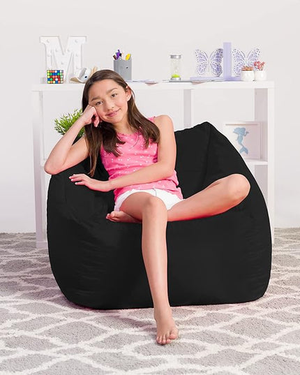 Posh Creations Structured Comfy Bean Bag Chair for Gaming, Reading, and Watching TV, Coronado Chair, Microsuede - Black - LeafyLoom
