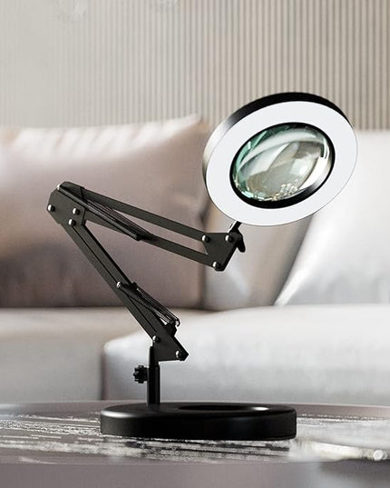 10X Magnifying Glass with Light, HITTI 1,800 Lumens Stepless Dimmable, 3 Color Modes, 4.2″ Real Glass Lens LED Desk Lamp & Clamp, Magnifier Light and Stand for Crafts Welding Close Work - LeafyLoom