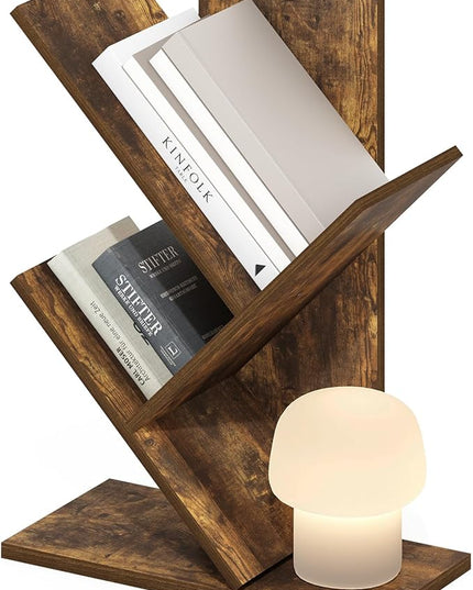 Furinno Tree Bookshelf 3-Tier Floor Standing Tree Bookcase, Amber Pine - LeafyLoom
