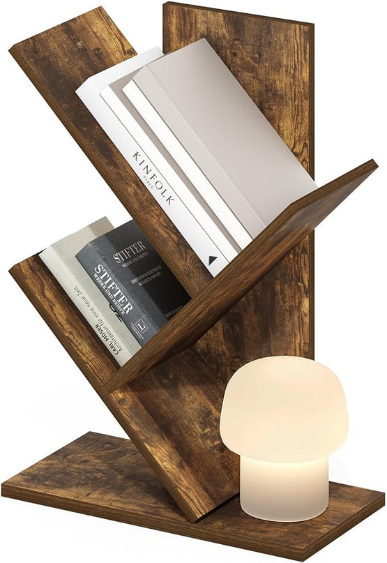 Furinno Tree Bookshelf 3-Tier Floor Standing Tree Bookcase, Amber Pine - LeafyLoom