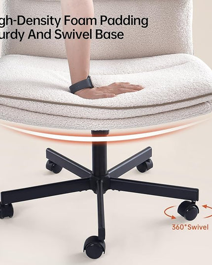 EMIAH Armless Office Desk Chair with Wheels Faux Fur Vanity Mid-Back Ergonomic Home Computer Comfortable Adjustable Swivel Furry Task Chair with Thickened Cushion - LeafyLoom