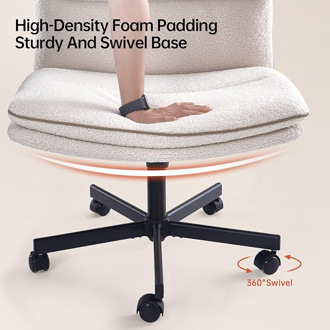 EMIAH Armless Office Desk Chair with Wheels Faux Fur Vanity Mid-Back Ergonomic Home Computer Comfortable Adjustable Swivel Furry Task Chair with Thickened Cushion - LeafyLoom