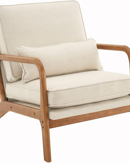 Bonnlo Beige Accent Chairs Set of 2, Upholstered Mid Century Modern Lounge Fabric Chairs Reading Chairs Side Sitting Chair Solid Wood Farmhouse Armchairs for Living Room, Bedroom, Guest Room - LeafyLoom