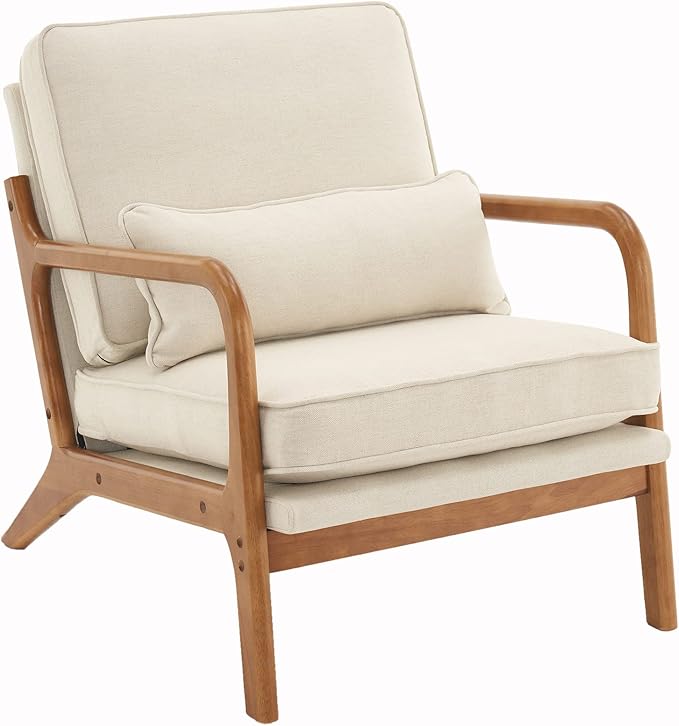 Bonnlo Beige Accent Chairs Set of 2, Upholstered Mid Century Modern Lounge Fabric Chairs Reading Chairs Side Sitting Chair Solid Wood Farmhouse Armchairs for Living Room, Bedroom, Guest Room - LeafyLoom