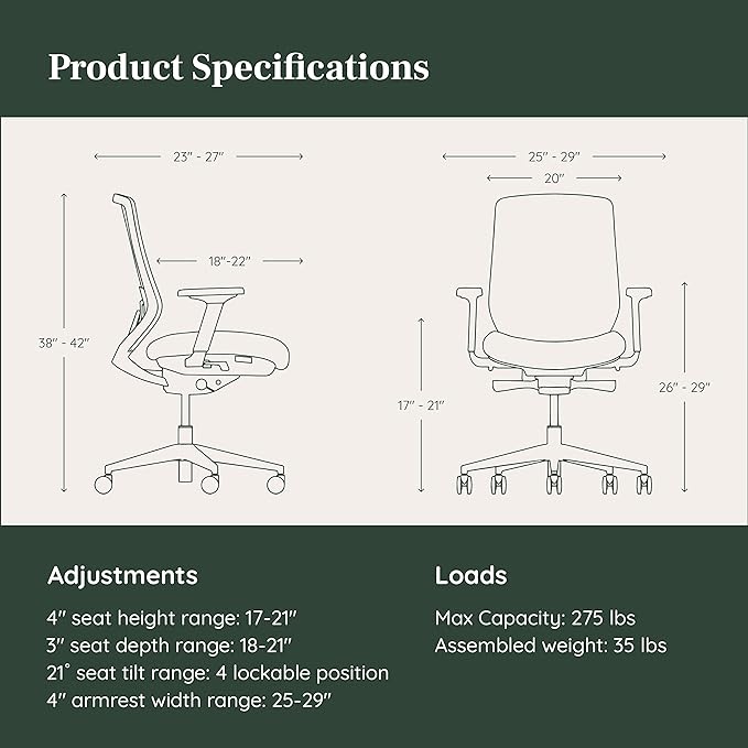 Branch Ergonomic Chair - A Versatile Desk Chair with Adjustable Lumbar Support, Breathable Mesh Backrest, and Smooth Wheels - Experience Optimal Comfort and Support - Pebble - White - LeafyLoom
