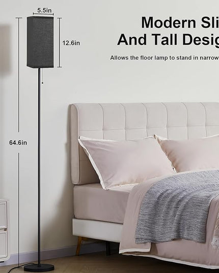 Black Floor Lamps for Living Room - 3 Color Temperature Standing Lamps with Pull Chain Switch, Tall Lamp for Office Home Nursery and Hotel, Pole Lamp with Black Lampshade for Reading - LeafyLoom