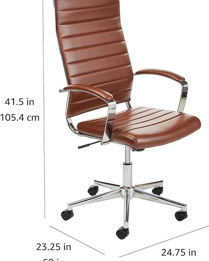 Amazon Basics Executive Modern High-Back Adjustable Rolling Office Computer Desk Chair with Armrests, 360 Swivel, 330 Pound Capacity, 23.25"D x 24.75"W x 45.25"H, Chrome, Brick Red Faux Leather - LeafyLoom