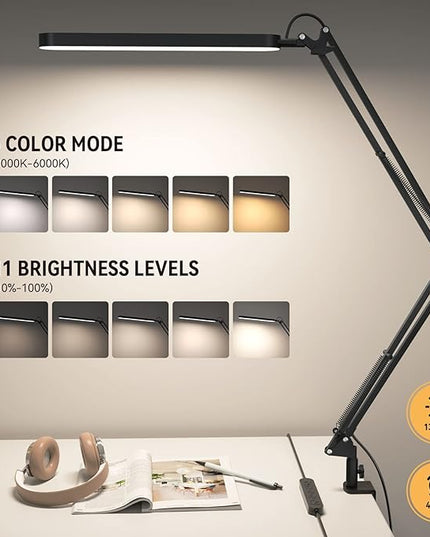 SKYLEO Desk Lamp - Desk Light for 31.5" Tall - 5 Color Modes X 11 Brightness Levels - Adjustable Swing Arm - Timmer & Memory Function - 12W Lamp for Desk - Black - LeafyLoom