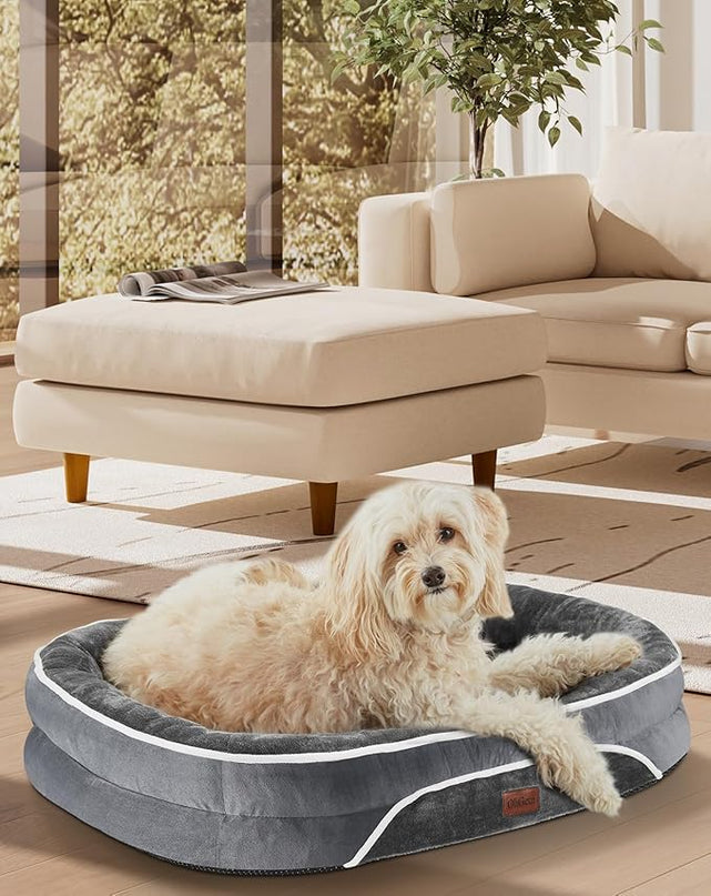 OhGeni Orthopedic Dog Bed Couch for Medium Sized Pets with Egg Foam Support, Four-Sided Bolster Cushions, Soft Tear-Resistant Fabric, and Removable Machine Washable Plush Cover 28-Inch (Gray) OhGeni