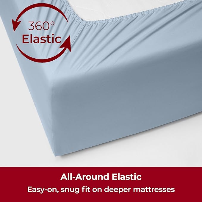Mellanni Extra Deep Split King Sheets - 5 PC Iconic Collection Bedding Sheets & Pillowcases - Luxury, Ultra Soft, Cooling Bed Sheets - Extra Deep Pocket up to 21 inch (Split King, Blue Hydrangea) - LeafyLoom