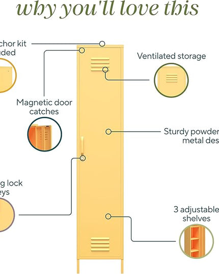 Novogratz Cache Single Metal Locker Storage, Yellow Cabinet - LeafyLoom