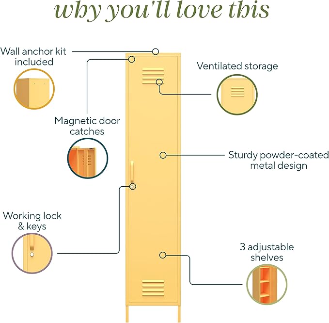 Novogratz Cache Single Metal Locker Storage, Yellow Cabinet - LeafyLoom