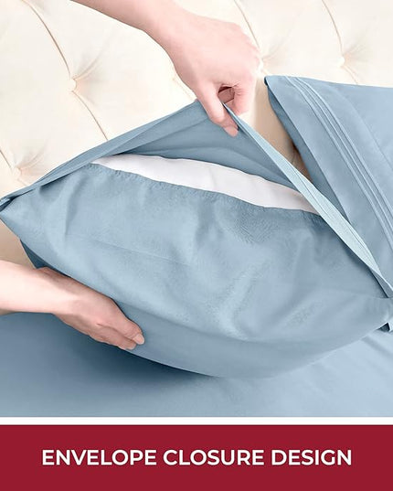 Mellanni RV Short Queen Sheets - 4 PC Iconic Collection Bedding Sheets & Pillowcases - Hotel Luxury, Extra Soft, Cooling Bed Sheets - Deep Pocket up to 10 inch (RV/Short Queen, Blue Hydrangea) - LeafyLoom