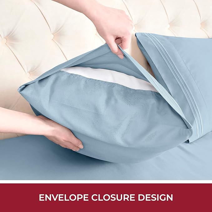 Mellanni RV Short Queen Sheets - 4 PC Iconic Collection Bedding Sheets & Pillowcases - Hotel Luxury, Extra Soft, Cooling Bed Sheets - Deep Pocket up to 10 inch (RV/Short Queen, Blue Hydrangea) - LeafyLoom