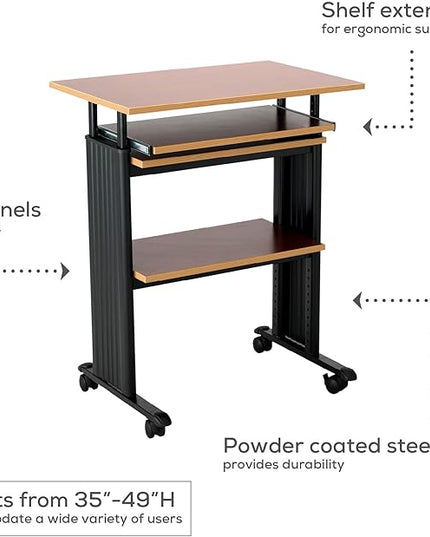 Safco Products 1929CY MUV Mobile Stand-Up Height-Adjustable Desk,Keyboard Storage, Steel Frame Construction, Durable Melamine Laminate Work Surface, 4 Wheels, Narrow Design - LeafyLoom