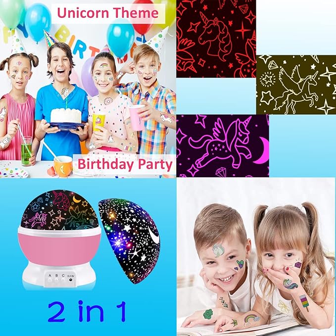 Unicorns Toys for 2-12 Year Old Girls,Star Projection 2 in 1 Girls Toys Age 3-9,Room Decor Kawaii Toddler Toys for Kids Age 4-8,Birthday Easter Christams Gifts Xmax Stocking Stuffers for Children - LeafyLoom