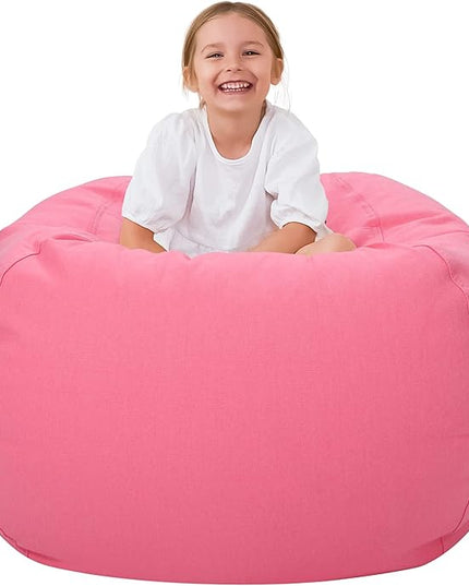 Aubliss Stuffed Animal Bean Bag Storage Chair (Solid Pink, X-Large (48'')) - LeafyLoom