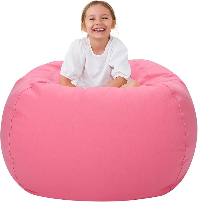 Aubliss Stuffed Animal Bean Bag Storage Chair (Solid Pink, X-Large (48'')) - LeafyLoom