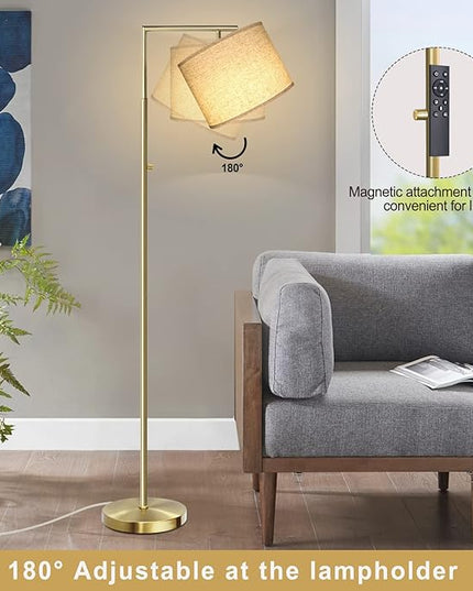 Dimmable Floor Lamp, 4-Color Temperature Modern Standing Lamp with Remote Control & Beige Shade, Tall Pole Floor Lamp for Living Room, Bedroom, Study Room, Office (LED Bulb Included) - Gold - LeafyLoom