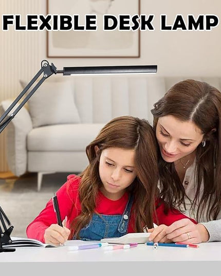 Adjustable Swing Arm Desk Lamp with Clamp, LED Desk Lamp,Dimmable Desk Light, 3 Colors 10 Brightness Adjustable Flexible Gooseneck, Architect Task Lamp for Home Office - LeafyLoom