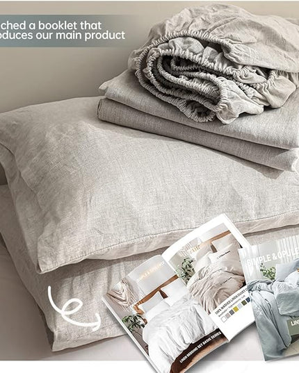 Simple&Opulence 100% Linen Sheet Set Solid Color-4 Pcs Washed French Bed Sheets(1 Flat Sheet,1 Fitted Sheet,2 Pillowcases)-Breathable Bedding Set (Linen, King) - LeafyLoom