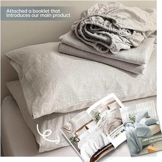 Simple&Opulence 100% Linen Sheet Set Solid Color-4 Pcs Washed French Bed Sheets(1 Flat Sheet,1 Fitted Sheet,2 Pillowcases)-Breathable Bedding Set (Linen, King) - LeafyLoom