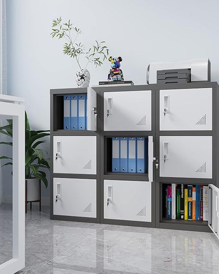 Metal Locker Storage Cabinet for School, Home, Office Employee Lock Box,Steel Organizer with 3 Doors & Keys,Steel Storage Cabinet - LeafyLoom