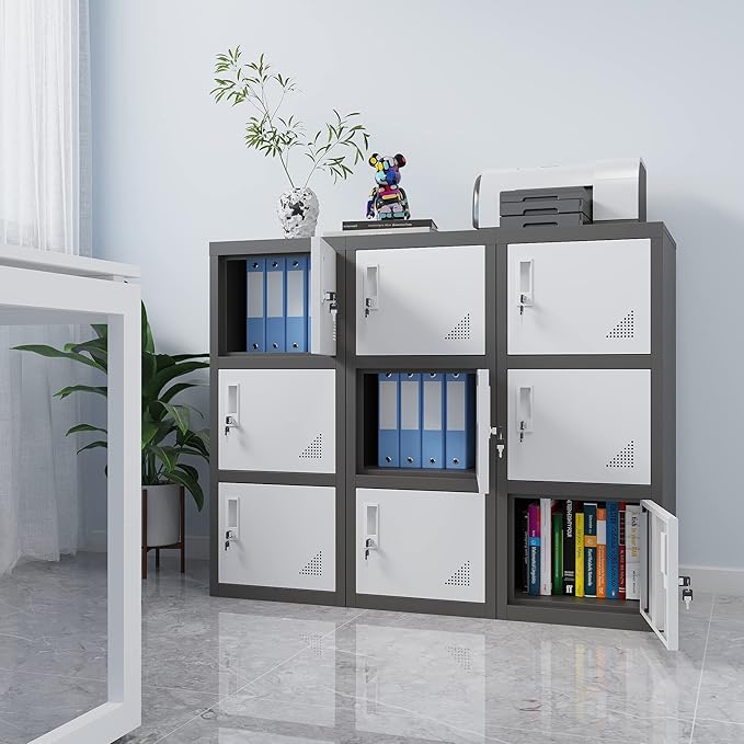 Metal Locker Storage Cabinet for School, Home, Office Employee Lock Box,Steel Organizer with 3 Doors & Keys,Steel Storage Cabinet - LeafyLoom