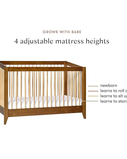 Babyletto Sprout 4-in-1 Convertible Crib with Toddler Bed Conversion Kit in Chestnut and Natural, Greenguard Gold Certified - LeafyLoom
