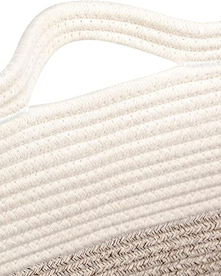 Extra Large Tall Basket Folding Bamboo Rectangle Handle Bins With Handle, Bathroom Dirty Clothes Basket, Bedroom, Toy, Pillows, Closet Organizer White Brown Collapsible Laundry Baskets - LeafyLoom
