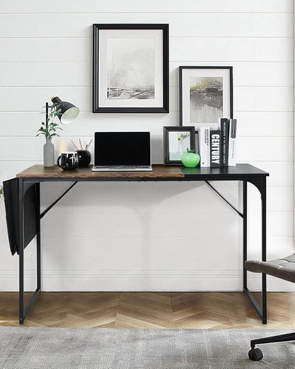 47 inch Study Storage Bag Space Saving for Home Office, Modern Simple Style PC Metal Frame Computer Desk, Writing Table, Brown, Black - LeafyLoom