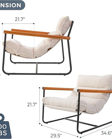 MAXYOYO Sherpa Accent Chair, Boucle Arm Chair Living Room Chair, Reading Accent Chair, Mid Century Modern Bedroom Chair,Teddy Armchair Wooden Arms Metal Frame - LeafyLoom