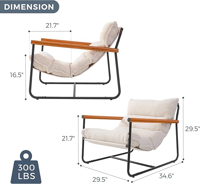 MAXYOYO Sherpa Accent Chair, Boucle Arm Chair Living Room Chair, Reading Accent Chair, Mid Century Modern Bedroom Chair,Teddy Armchair Wooden Arms Metal Frame - LeafyLoom