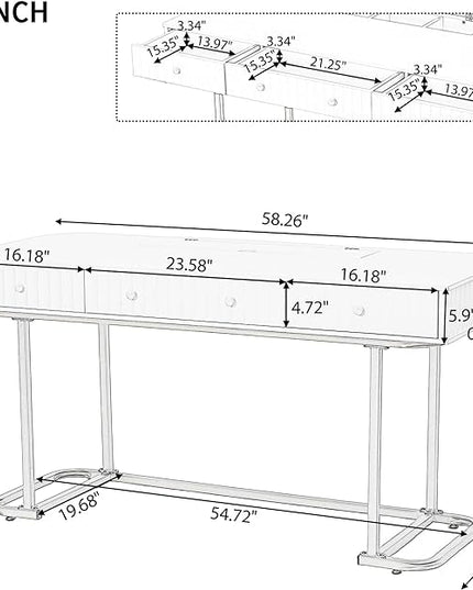NicBex Laik-DW-00001-DX Desks, 48.26" W x 23.62" D x 30.7" H, Gold+White - LeafyLoom