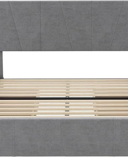 Full Size Upholstery Platform Bed with 4 Storage Drawers on Two Sides, Adjustable Velvet Headboard and Footboard, No Box Spring Needed, Gray - LeafyLoom