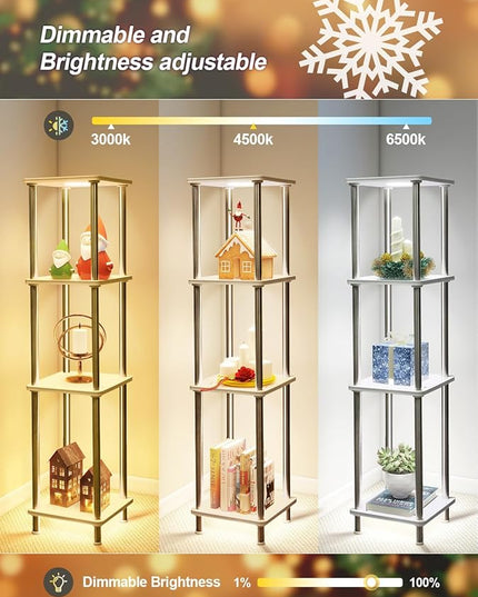 Kekeou RGBCW Floor Lamp with Shelves Tall Lamp Music Sync APP Control Standing Lamp with Wireless Charger & USB Port Color Changing Lamp with Shelves Work with Alexa White 4 Tier - LeafyLoom