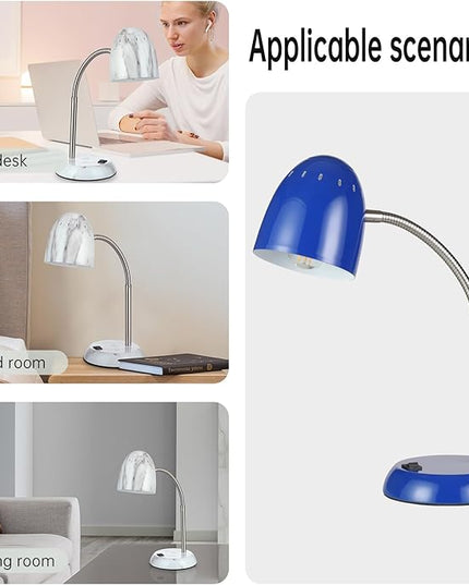 Eye-Caring Table Lamp of Simple Designs Home E26 Led Screw Basic Metal Desk Lamp with Flexible Gooseneck Hose Neck Study Lamp for Bedroom Office Living Room Convenient On/Off Switch (Dark blue) - LeafyLoom
