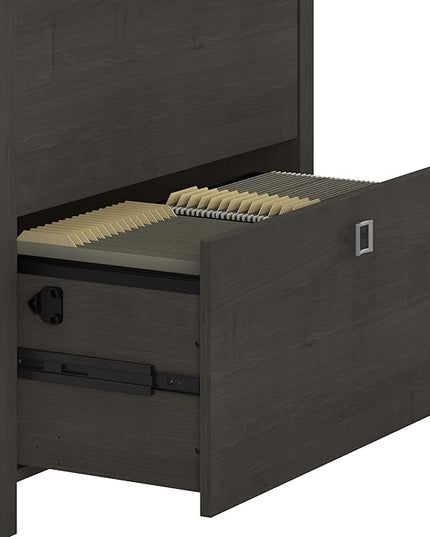 Bush Business Furniture Lateral Cabinet with Satin Silver Hardware | Echo Collection 2 Drawer Filing Unit for Home Office or Professional, 31W, Charcoal Maple - LeafyLoom