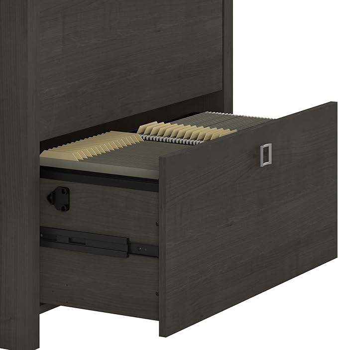 Bush Business Furniture Lateral Cabinet with Satin Silver Hardware | Echo Collection 2 Drawer Filing Unit for Home Office or Professional, 31W, Charcoal Maple - LeafyLoom