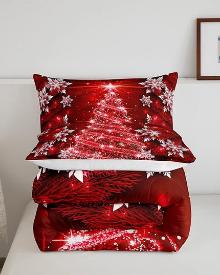 Christmas Tree Comforter Set for Children Kids Boys Girls Luxury Chic Xmas Theme Bedding Set Glitter Snowflake Star Comforter Microfiber Red Duvet Set Room Decor Quilt Set Full Size - LeafyLoom