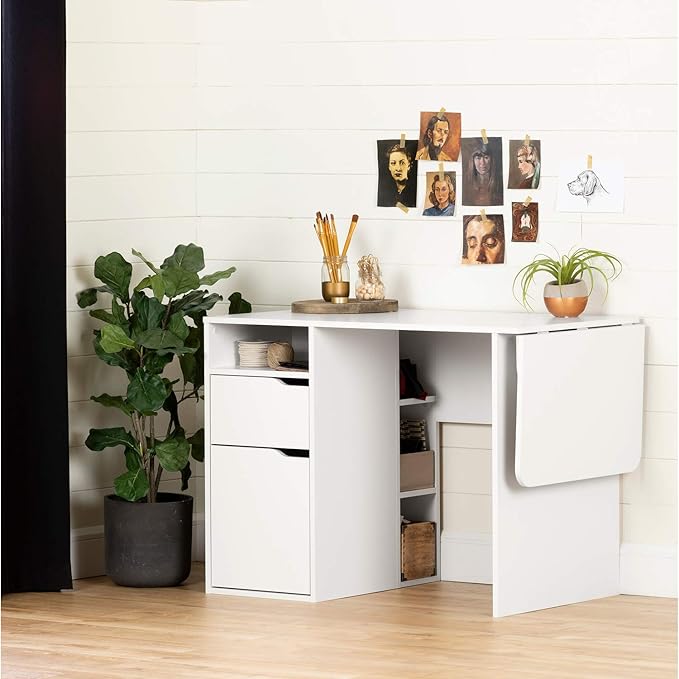 South Shore Crea Expandable Craft Table-Pure White - LeafyLoom