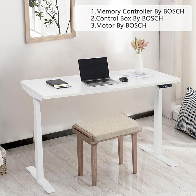 55“*27.5”Height Adjustable Electric Standing Desk with Storage Sit Stand Desk Computer Desk Home Office Desk Memory Controller by BOSCH Motor by BOSCH (Wood/White Frame 55 * 27.5) - LeafyLoom